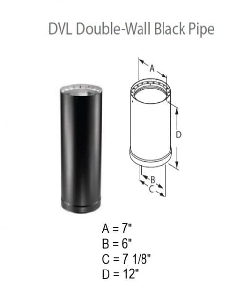 DuraVent DVL 6DVL-12 6" Dia. Double-Wall Black Pipe 12" pipe length