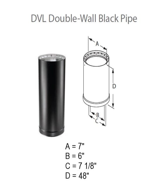 DuraVent DVL 6DVL-48 6" Dia. Double-Wall Black Pipe 48"pipe length