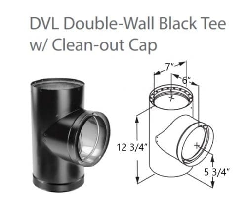 DuraVent DVL 6DVL-T 6" Dia. Double-Wall Black Tee w/Clean-Out Cap