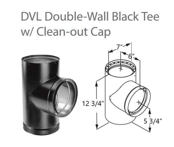 DVL DuraVent 6DVL-T Black 6 in Chimney Stove Pipe Double Wall Tee Clean Out Cap 