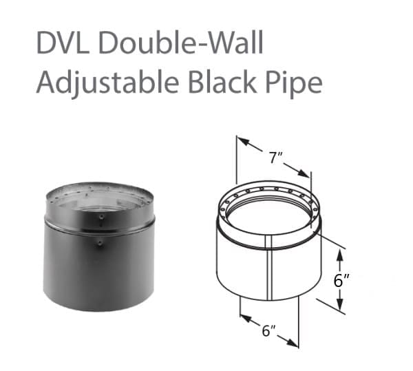 DuraVent DVL 6DVL-6ADJ 6" Dia. Double-Wall Black Adjustable Pipe