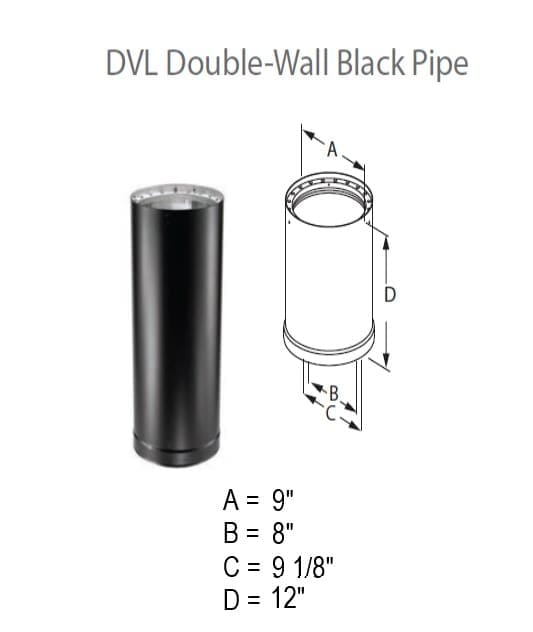 DuraVent DVL 8DVL-12 8" Dia. Double-Wall Black Pipe 12" Pipe Length