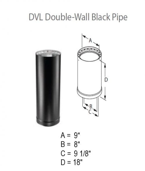 DuraVent DVL 8DVL-18 8" Dia. Double-Wall Black Pipe 18" pipe length