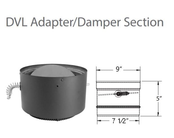 DuraVent Stove Adapter Damper Section Pipe Venting Accessory DVL 6 Inch Black 
