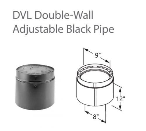 DuraVent DVL 8DVL-12ADJ 8" Dia. Double-Wall Black Adjustable Pipe